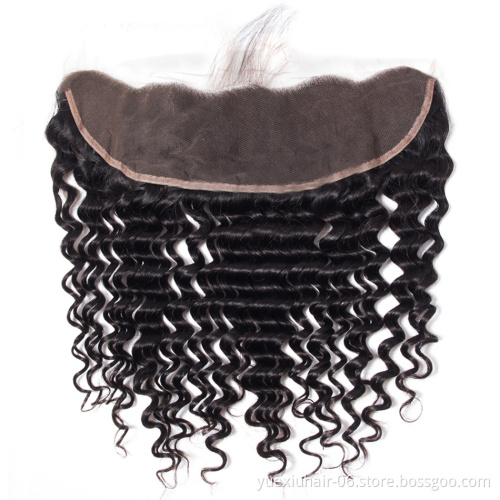 Lace Frontal Deep Wave Wholesale Raw Indian Human Hair Transparent Swiss Lace Frontal